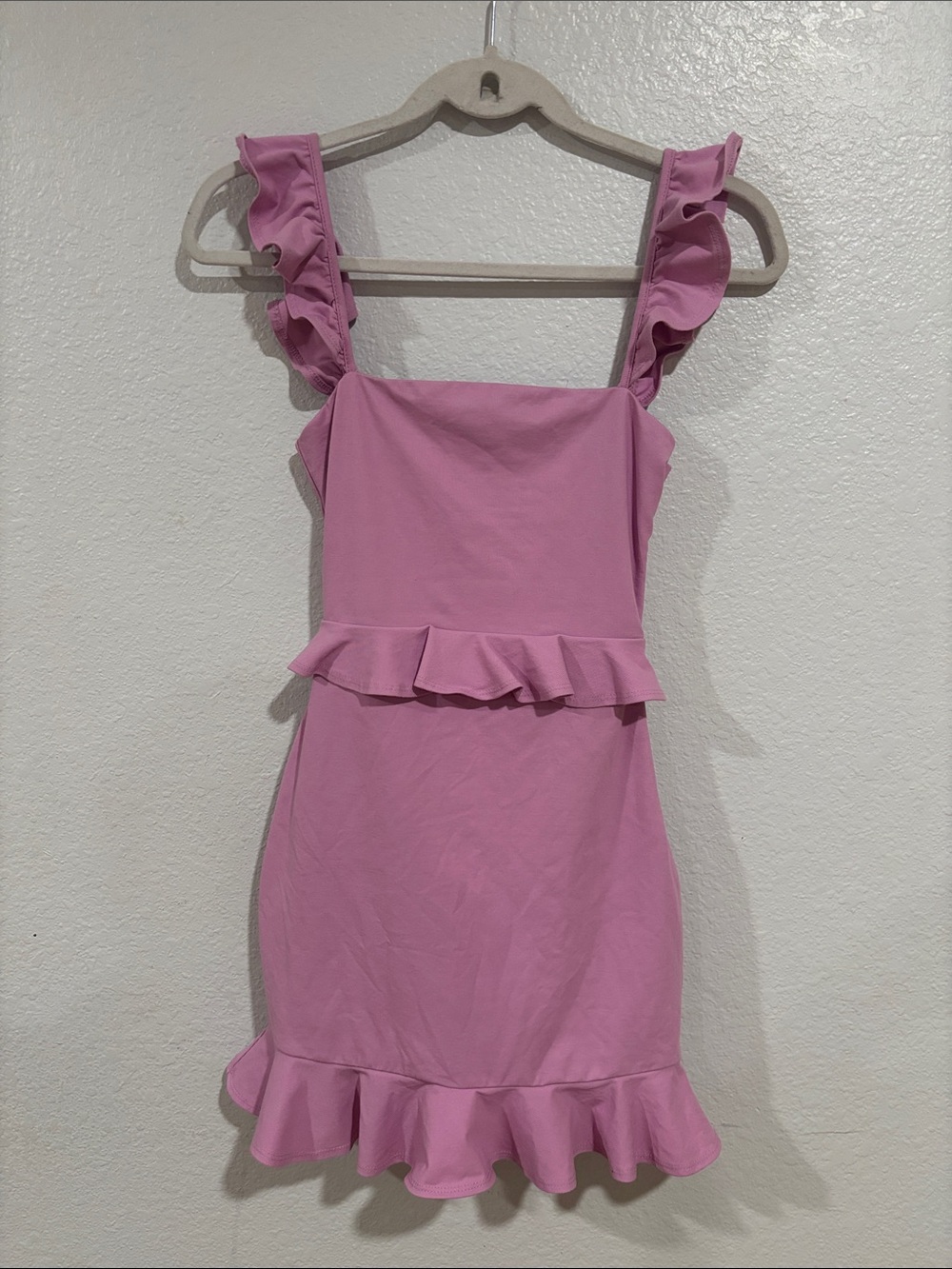 Privacy Please Pink Ruffle Strap Peplum Dress
